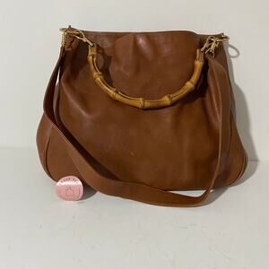 Gucci Vintage Hobo Hand Bag Purse Bamboo Brown Tan Calf leather Diana Tote